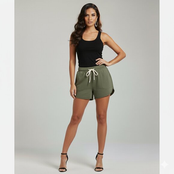 Aritzia Azure Skies Trope Shorts Chambray Drawstring Waist Army Green Size XXS - Picture 1 of 15